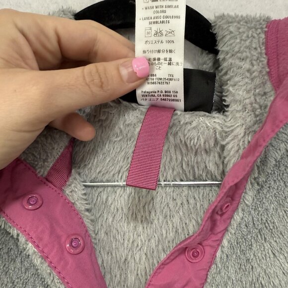 Patagonia Sweater Womens Large Gray Pink Hooded Fleece Pullover Synchilla Lining - Picture 5 of 9